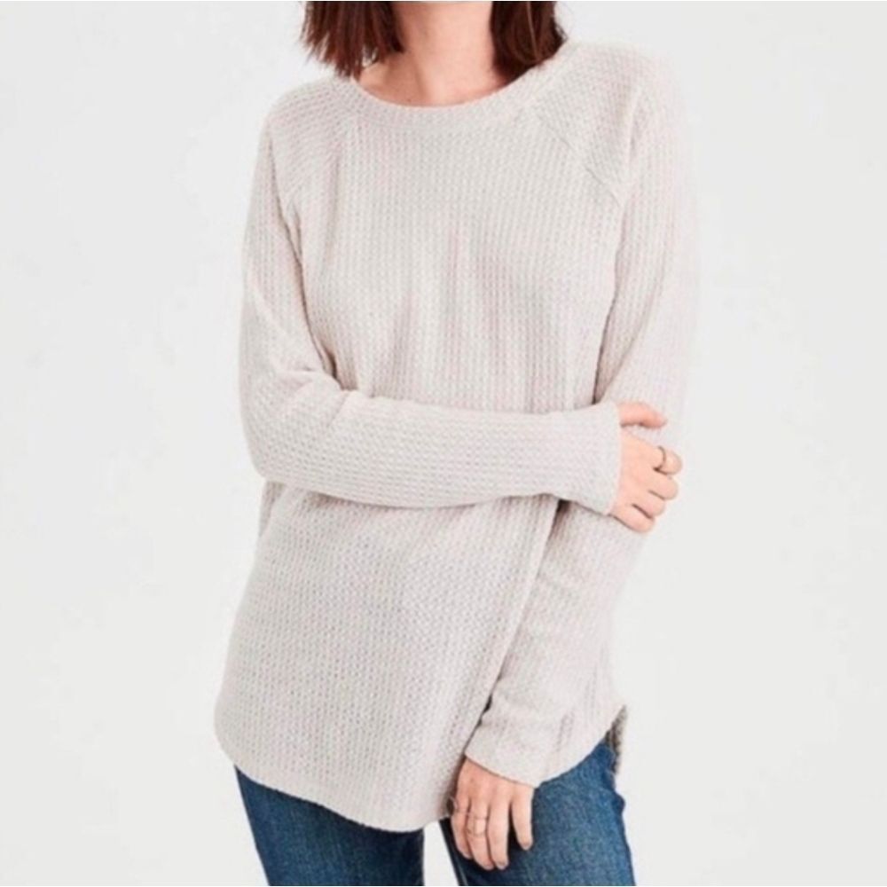 American Eagle Soft & Sexy Plush Waffle Knit Round Neck Long Sleeve Sweater M